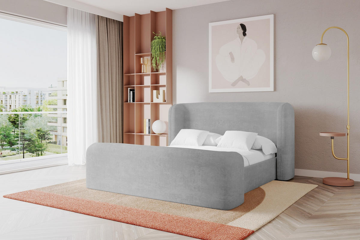 POLSTERBETT mit Bettkasten, Fußteil und Lattenrost, Boxbett ohne Matratze - ESTI-Z 160x200 Grau - Hellgrau, Holzwerkstoff/Textil (160/200cm) - ALTDECOR