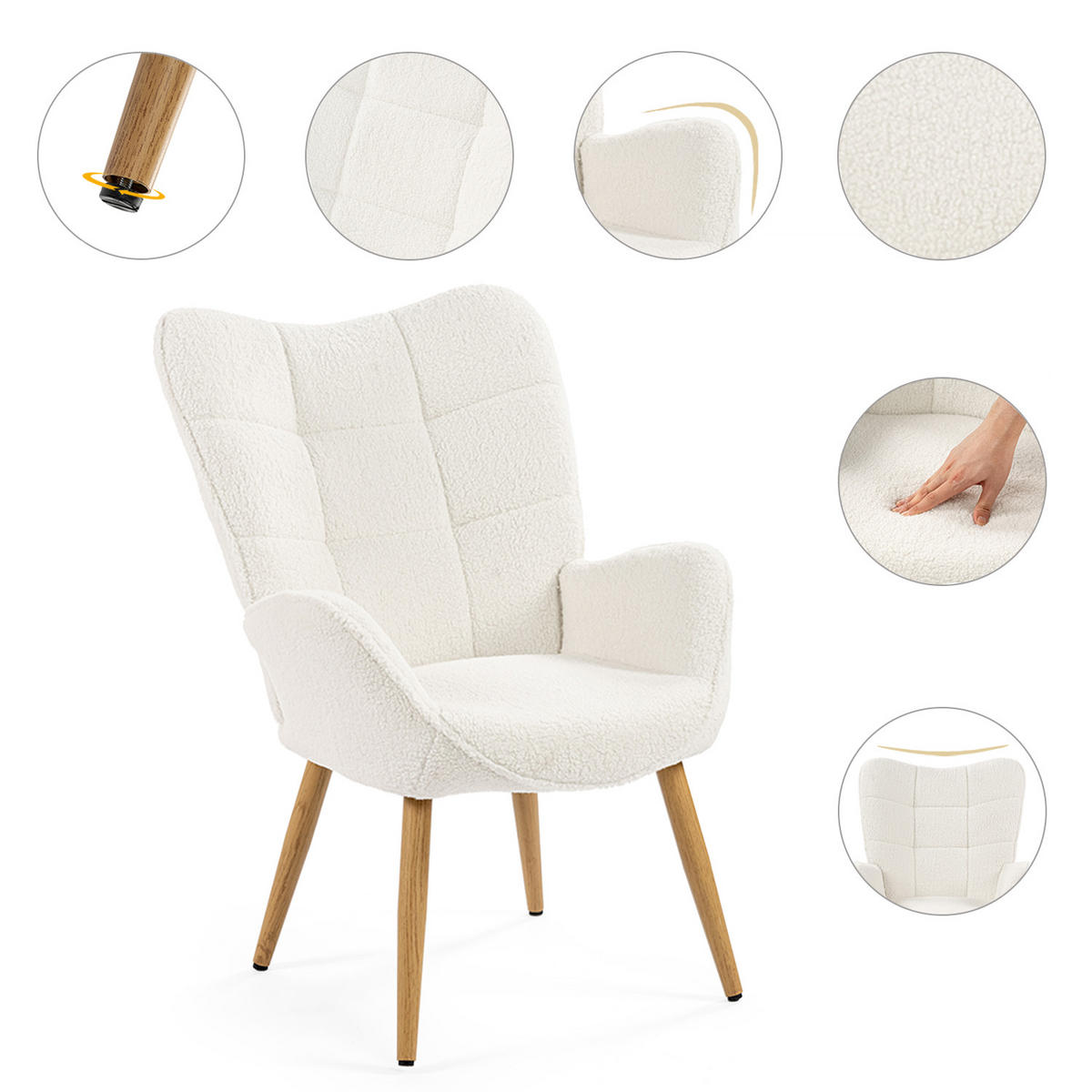 OHRENSESSEL-SET 2 Stück in Eisen Bouclé - Beige, Textil/Metall (62/90.5/72cm) - Meubles Cosy