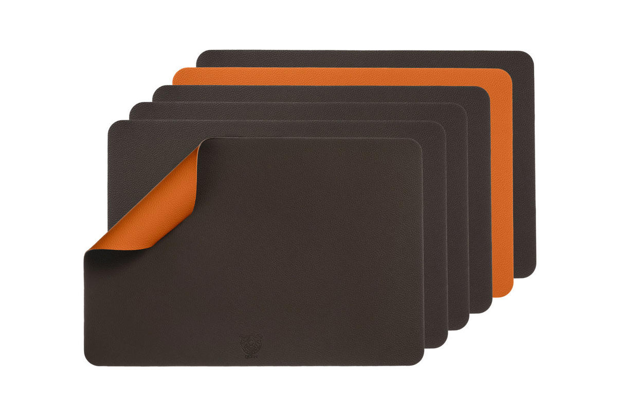 TISCHSET - 6er-Set - Recyceltes Leder in Orange und Schokolade - Orange, Textil (30/44.5cm) - Björn
