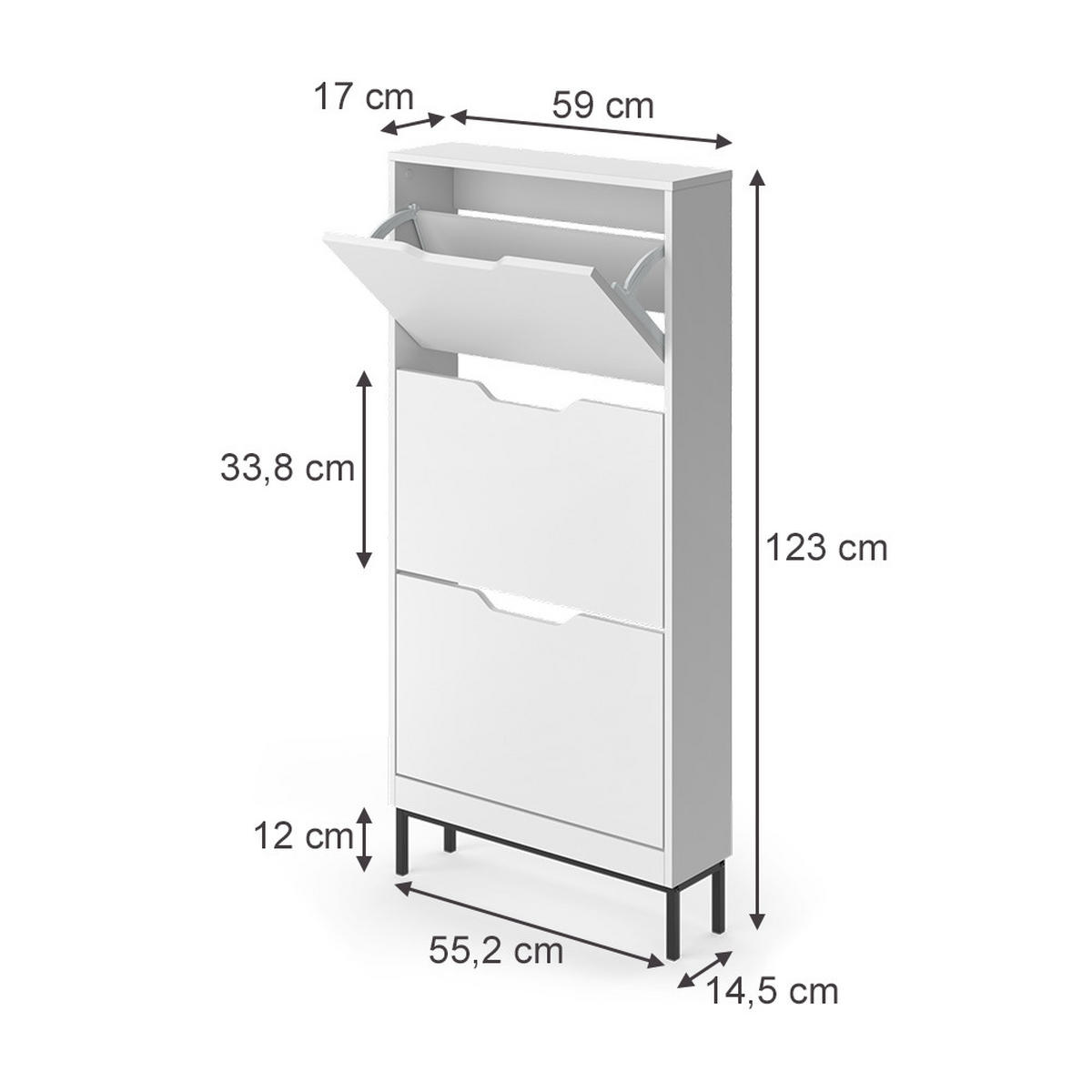 SCHUHKIPPER Luca, Weiß, 59 x 123 cm mit 3 Kippfächer - Weiß, Holzwerkstoff (59/123/17cm) - Vicco
