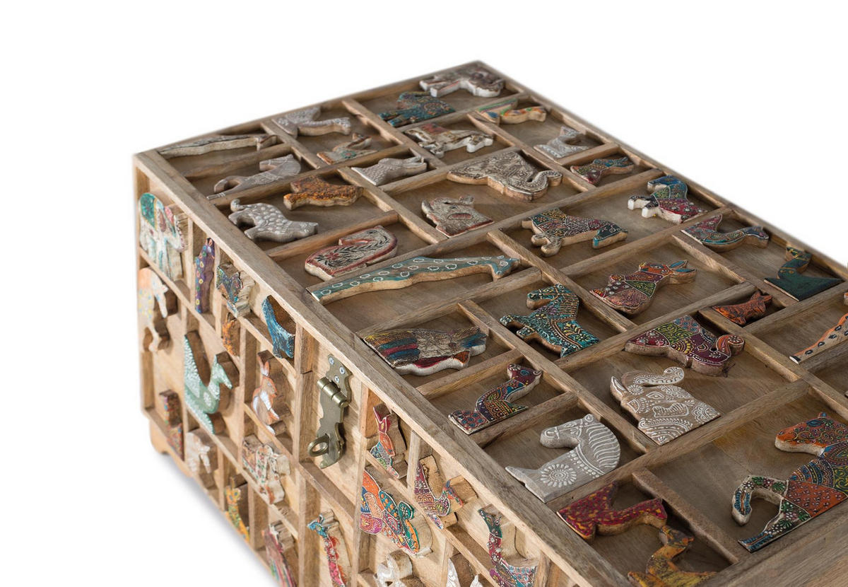 KOMMODE aus Mangoholz mit originalen mehrfarbigen Details - Chromfarben, Holz (80/47/40cm) - Giner y Colomer