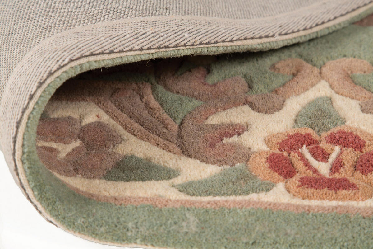 WOLLTEPPICH Aubusson-Muster handgeknüpft BEAULY, Grün-Beige 120x180 cm - Grün, Textil (120/180cm) - KADIMA DESIGN