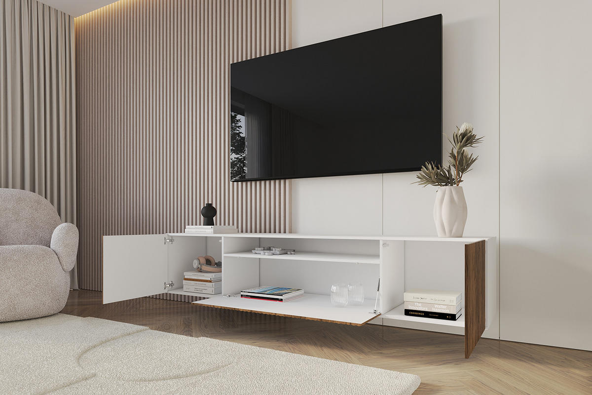 LOWBOARD NOA-2-W 200x40x41 cm - Weiß / Katania - Eiche Wotan, Holzwerkstoff (200/40/41cm) - ALTDECOR