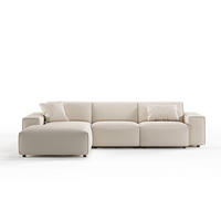 ECKSOFA RANI Cremeweiß Cord - Creme/Schwarz, Kunststoff/Textil (299/189cm) - KAWOLA