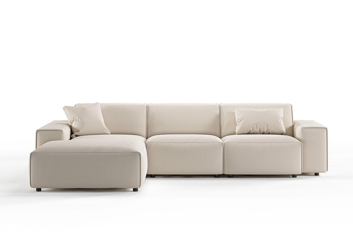 ECKSOFA RANI Cremeweiß Cord - Creme/Schwarz, Kunststoff/Textil (299/189cm) - KAWOLA