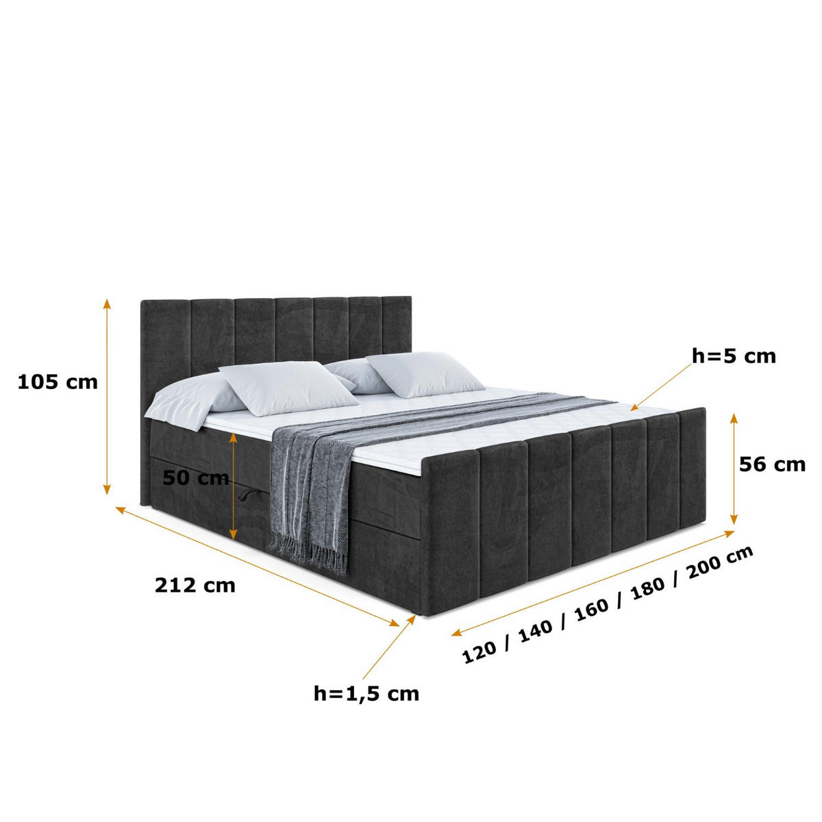 BOXBETT MOETI-Z - 180x200 cm - H4 - Schwarz - Schwarz, Holzwerkstoff (180/200cm) - ALTDECOR