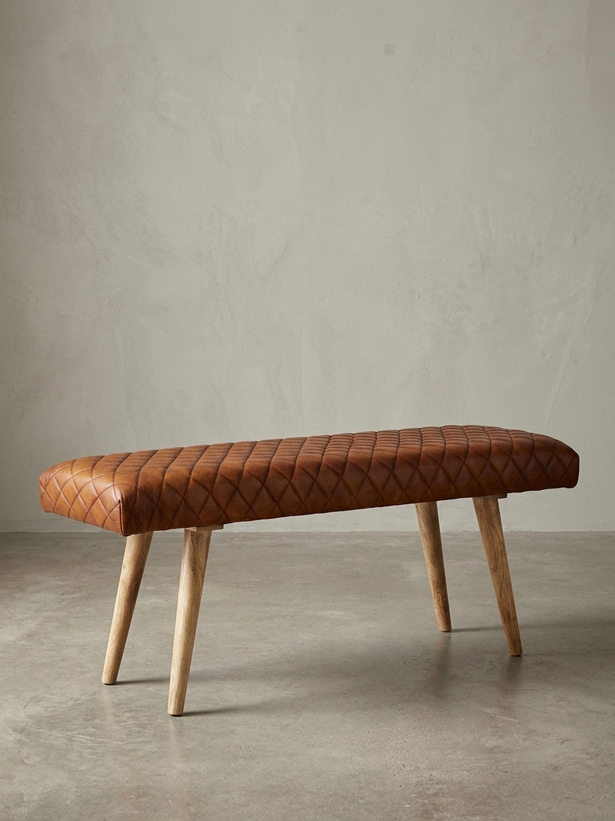 SITZBANK – Echtleder/Holz, Springbock-Stil - Braun, Mangoholz/Leder (115/53/38cm) - KADIMA DESIGN