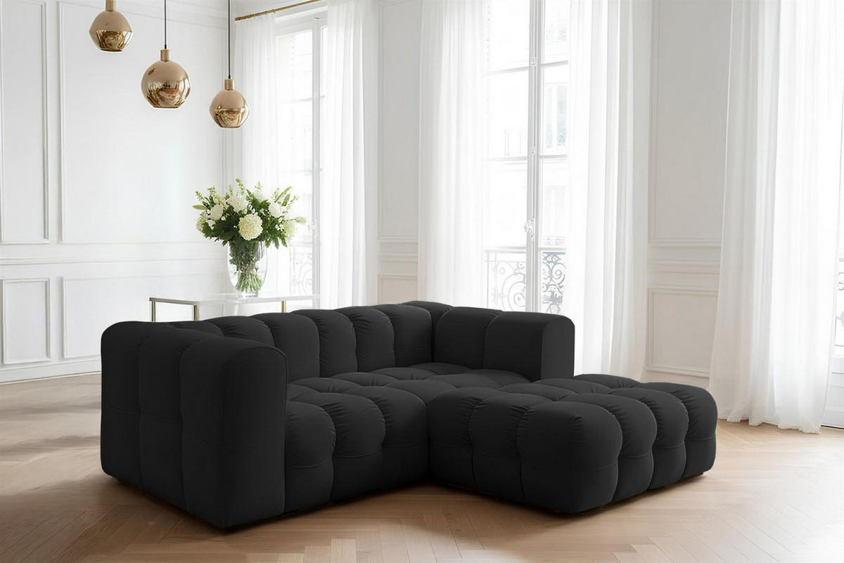 ECKSOFA Solvie Xs In Tiffani - Schwarz, Holzwerkstoff/Textil (239/193cm) - Fun Möbel