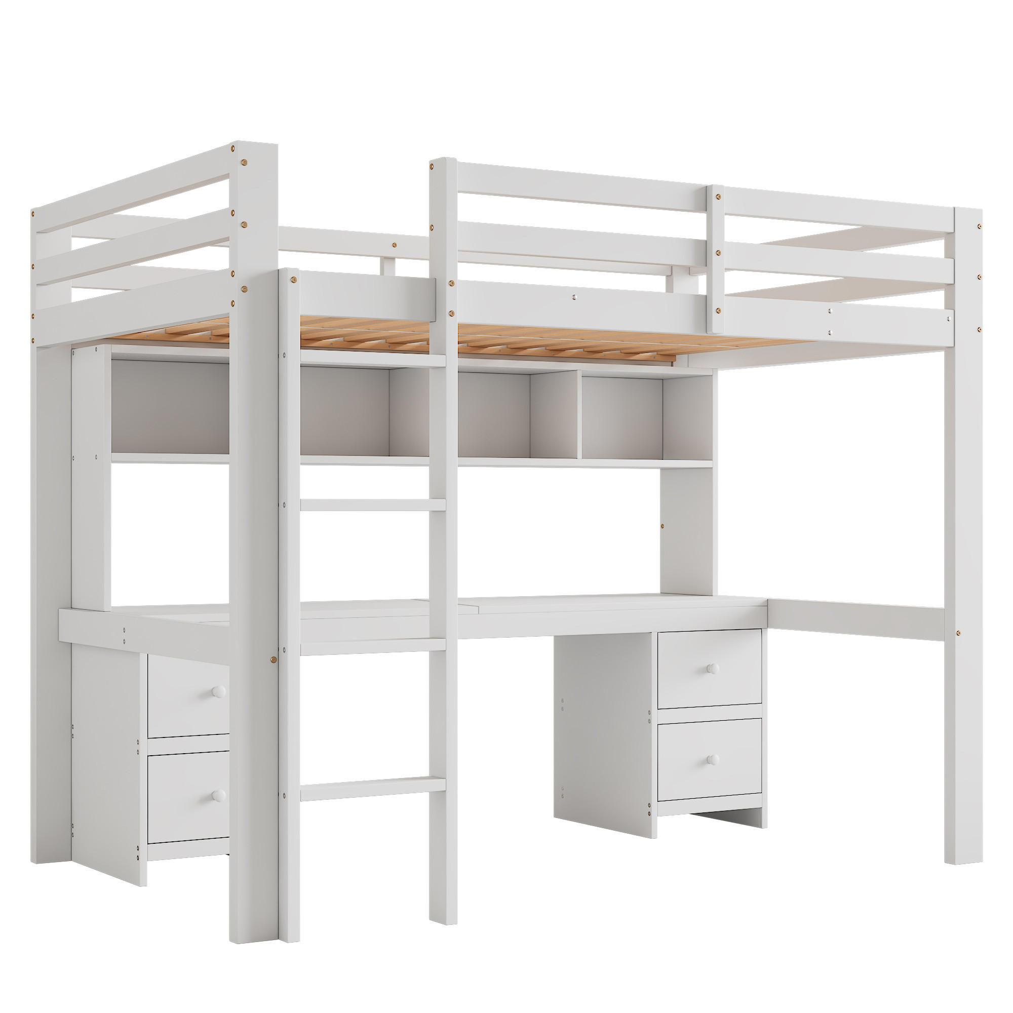 HOCHBETT mit Stauraum und Treppe Weiß 90x200 cm Holz - Weiß, Holz (90/200cm) - SONNENH