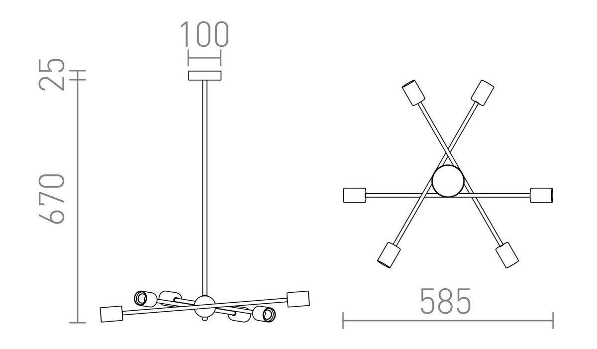 PENDELLEUCHTE ARTEMIA 6 Schwarz 90 W - Schwarz, Metall (30/30/120cm) - Rendl
