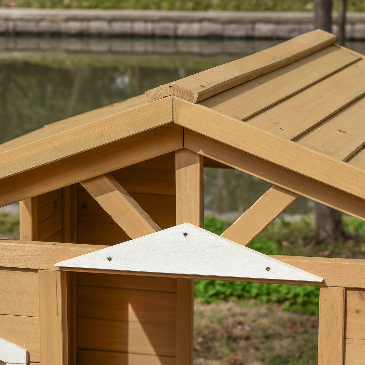 KINDERSPIELHAUS mit Fenster, Briefkasten, Outdoor, Tannenholz, Natur+Weiß - Naturfarben, Holz (107/140/204cm) - Outsunny