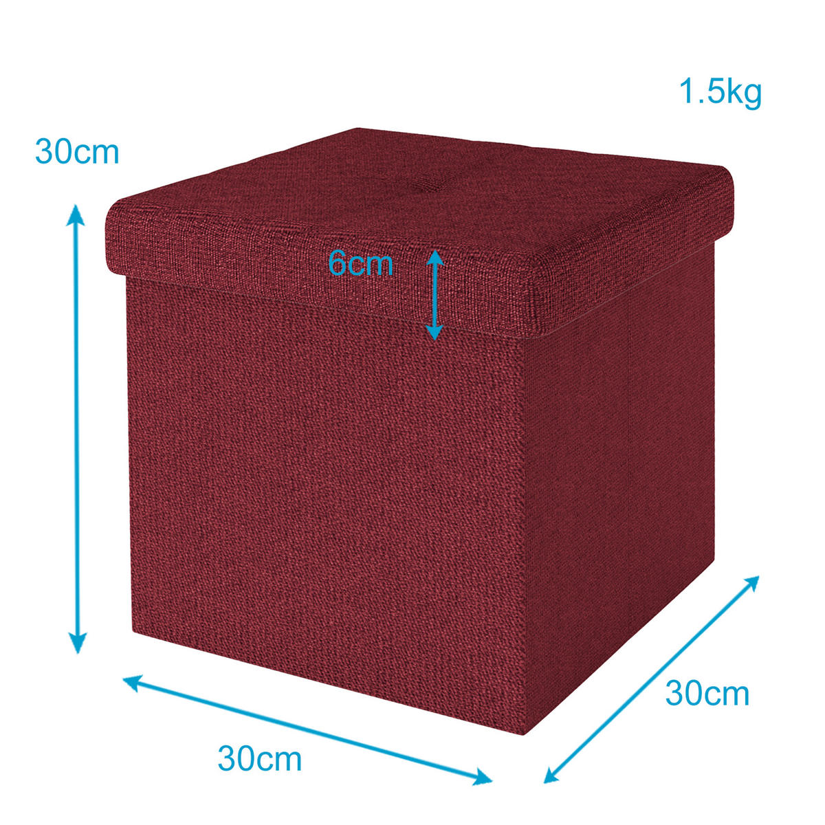 SITZWÜRFEL Faltbar 30/30/30 cm (Rot) - Rot, Textil (30/30/30cm) - Intirilife