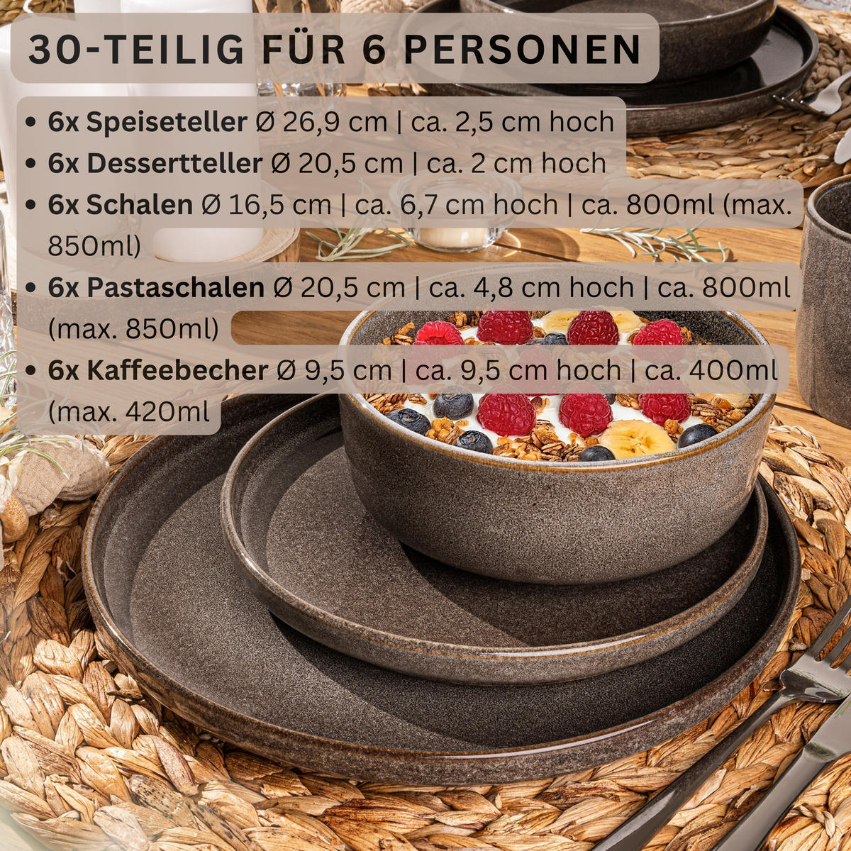 TAFELSERVICE KAIRO GRAPHIT - 30 teilig aus Steingut - Braun, Keramik (70/30/70cm) - Sänger