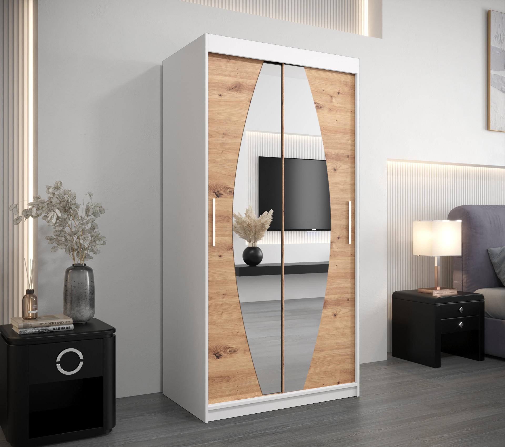 SCHWEBETÜRENSCHRANK 200/100/62 2-türig - Silberfarben/Eiche Artisan, Holz/Kunststoff (100/200/62cm) - Abiks Möbel
