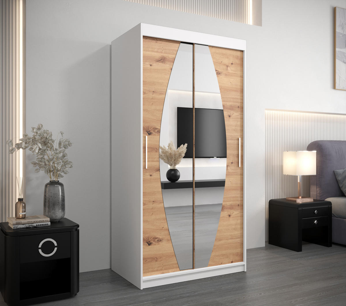 SCHWEBETÜRENSCHRANK 200/100/62 2-türig - Silberfarben/Eiche Artisan, Holz/Kunststoff (100/200/62cm) - Abiks Möbel