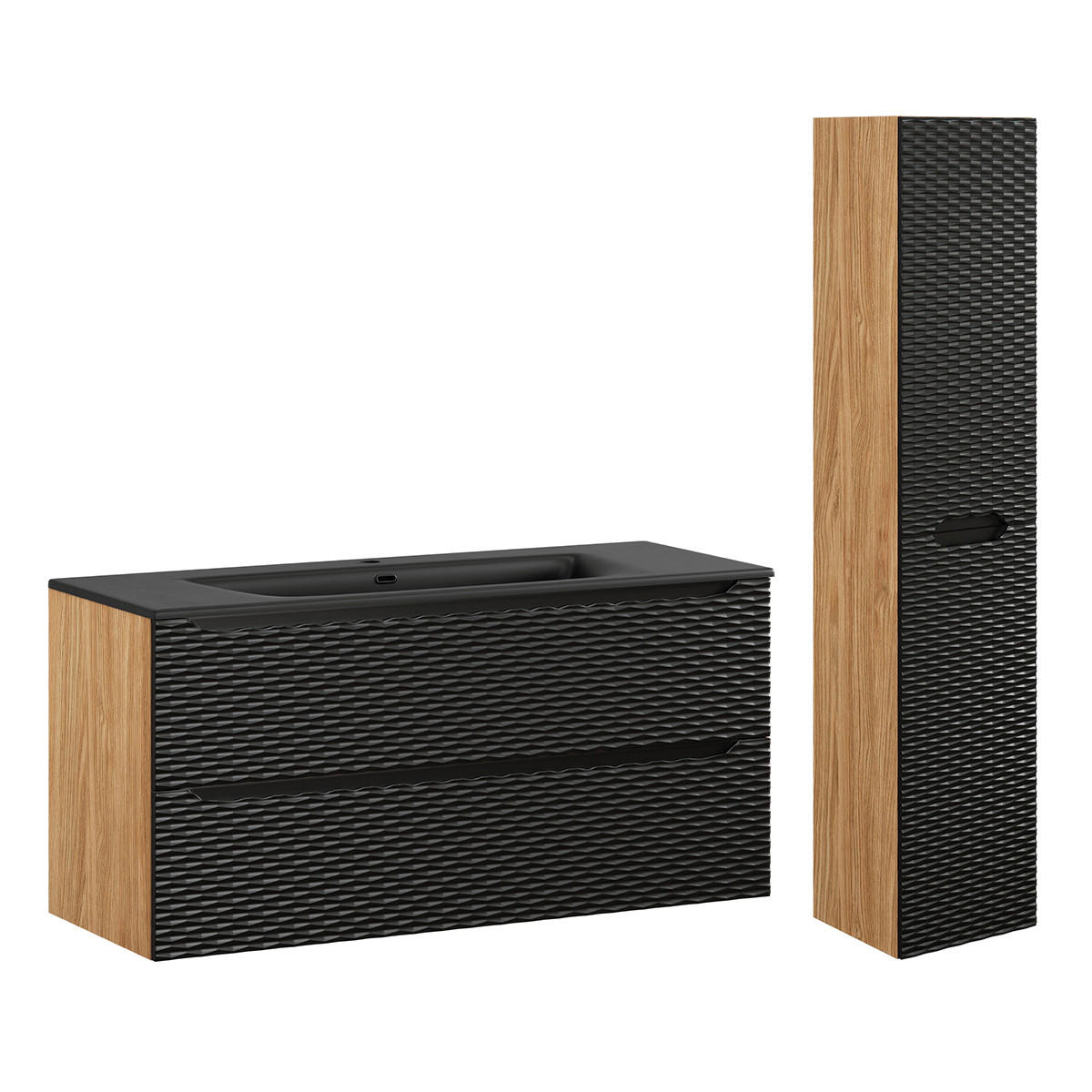 BADMÖBEL 120cm Elora 2er-Set Schwarz und Holz - Schwarz, Holzwerkstoff (120/57/46cm) - Petits-meubles