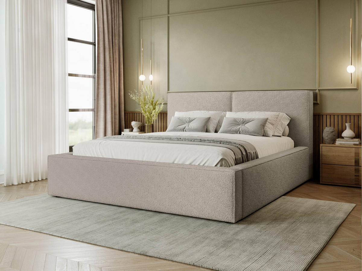 POLSTRBETT Santos Boucle - Beige/Schwarz, Holzwerkstoff/Kunststoff (120/200cm) - MIRJAN24