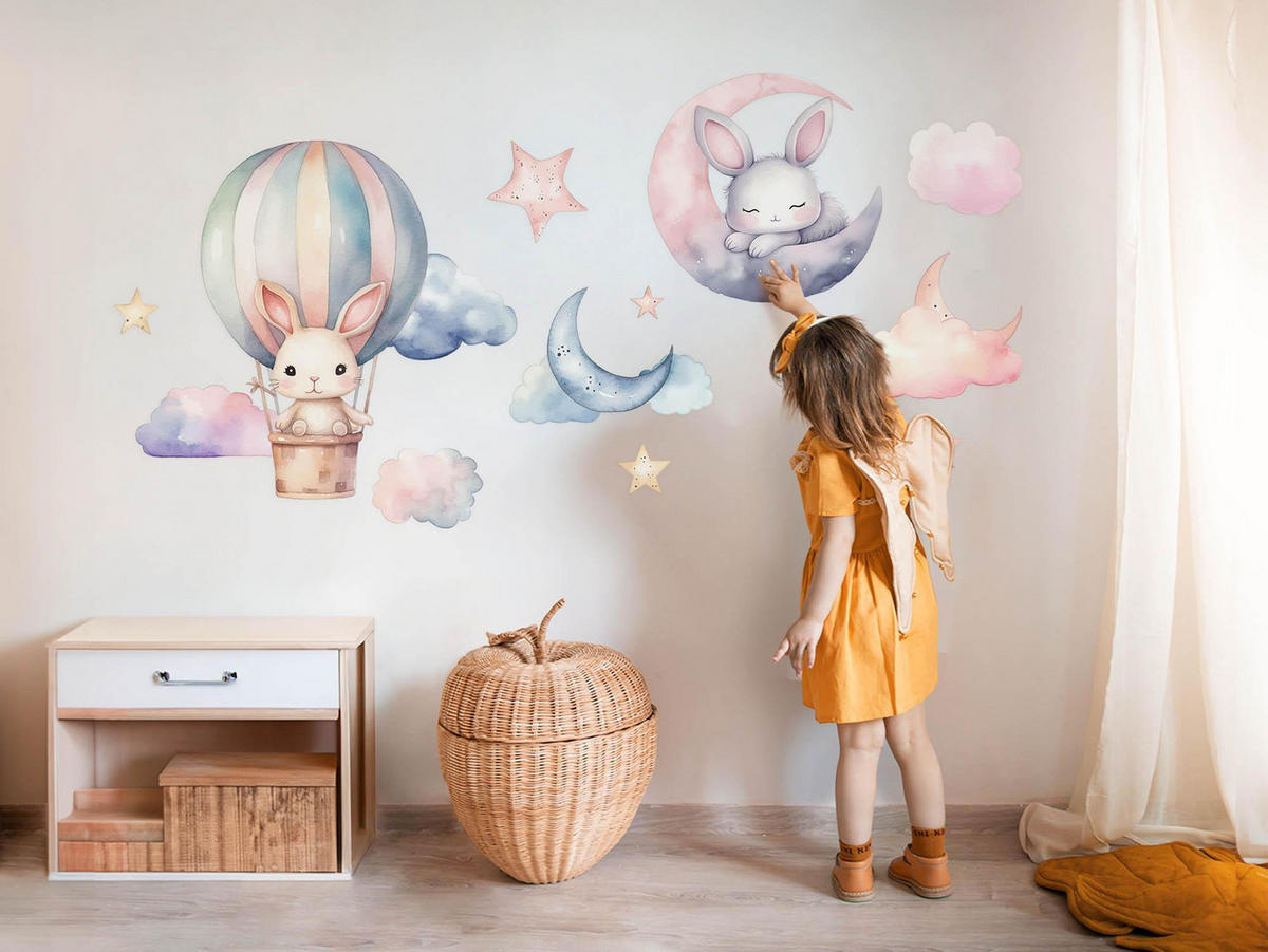 AUFKLEBER 100x133 cm Hasen Ballon - Pink, Kunststoff (100/133/0.1cm) - TULUP