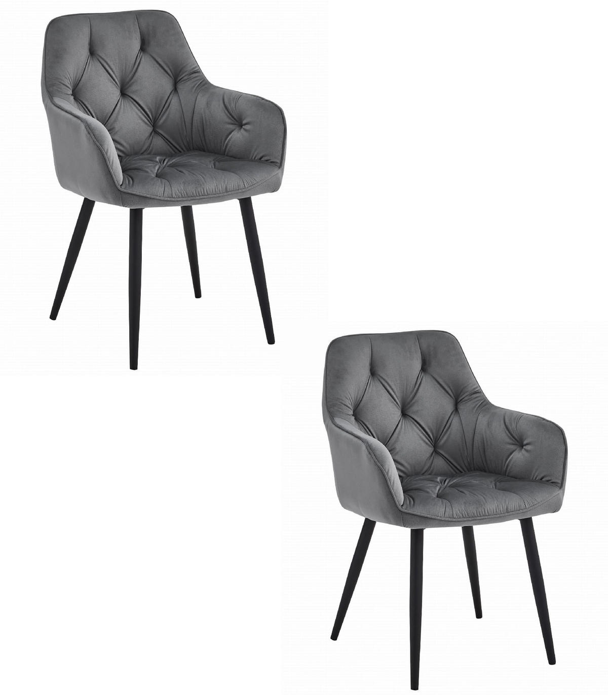 ESSZIMMERSTUHL 2-er Set LUKK dunkelgrauer Sitz, schwarze Beine - Dunkelgrau/Schwarz, Textil (56/83.5/62cm) - Valora