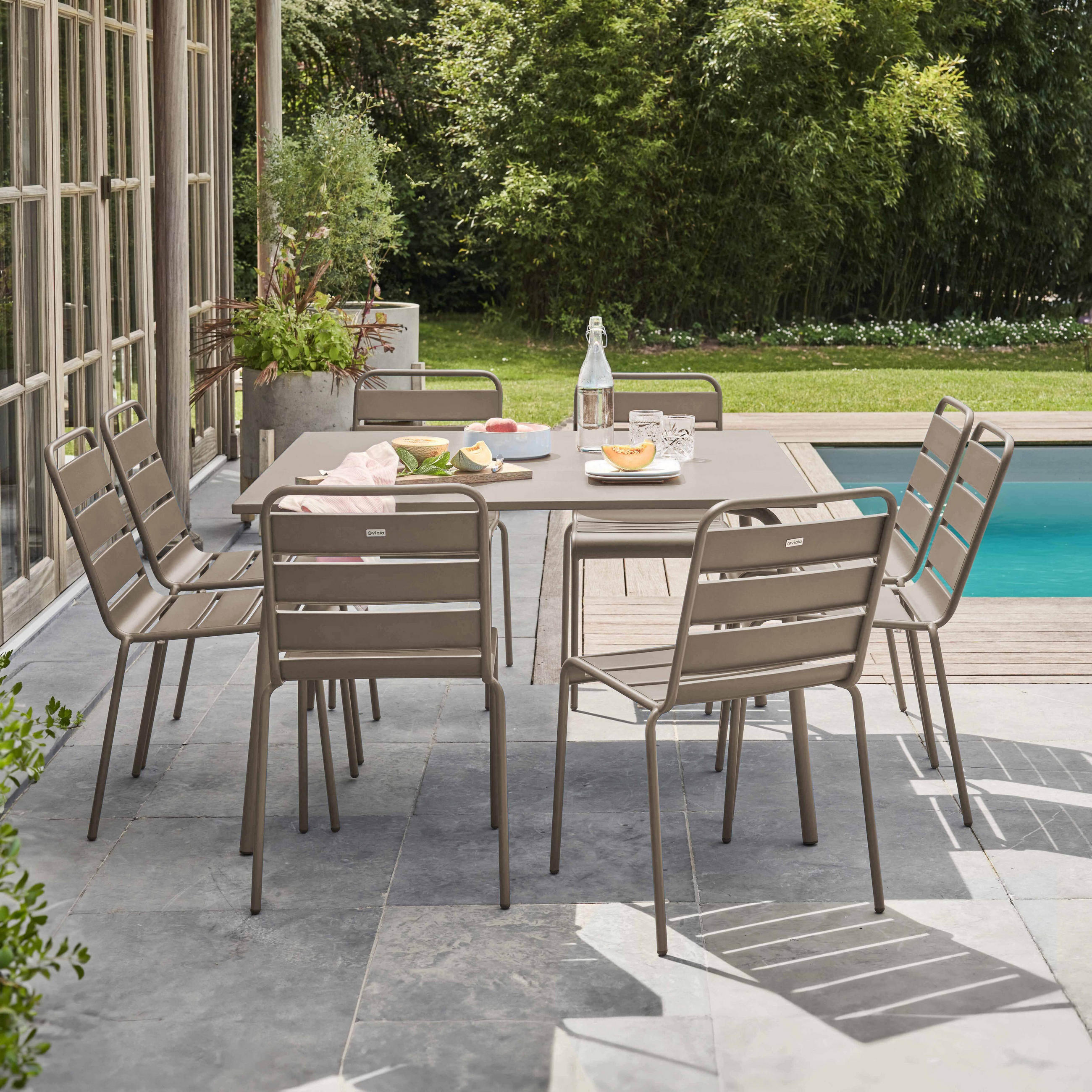 GARTENSET 9-tlg., Taupe - Taupe, Metall - Oviala