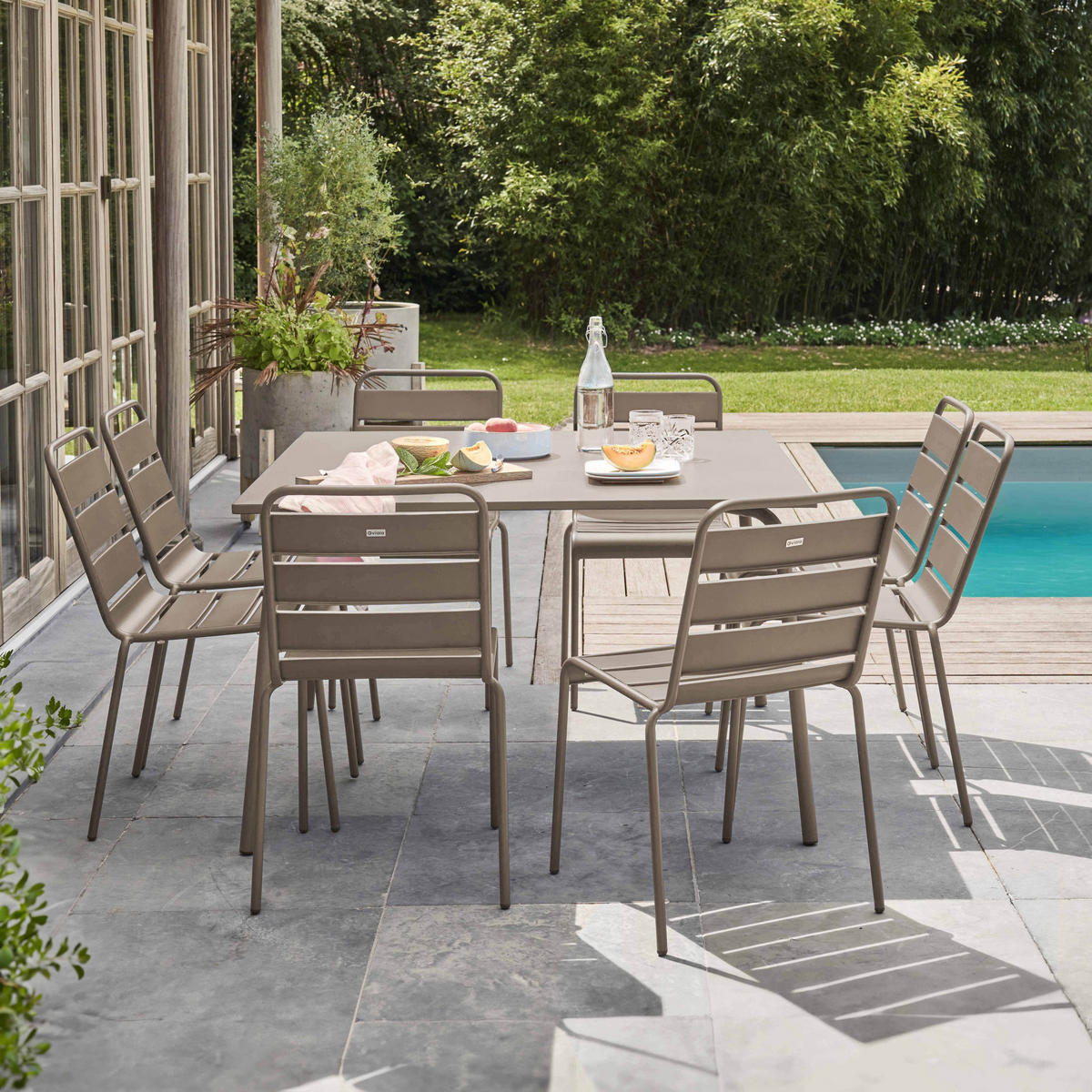 GARTENSET 9-tlg., Taupe - Taupe, Metall - Oviala