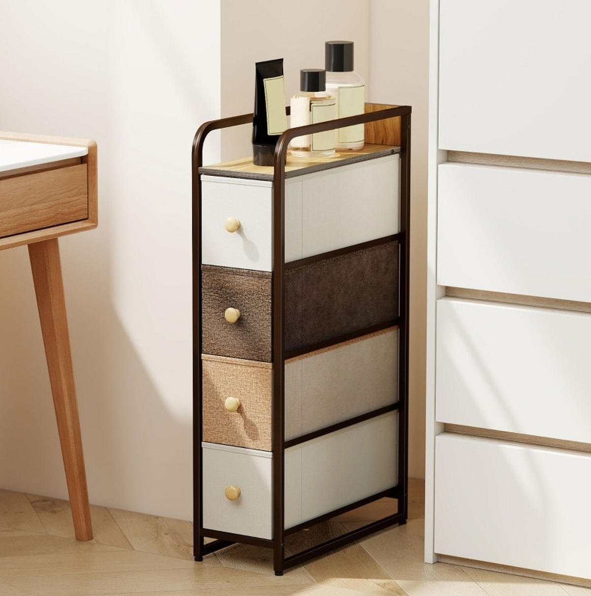 KOMMODE 20/84,5/47 cm Mehrfarbig aus Vliesstoff mit 4 Schubladen - Multicolor, Textil (47/84.5/20cm) - OKMYHOME