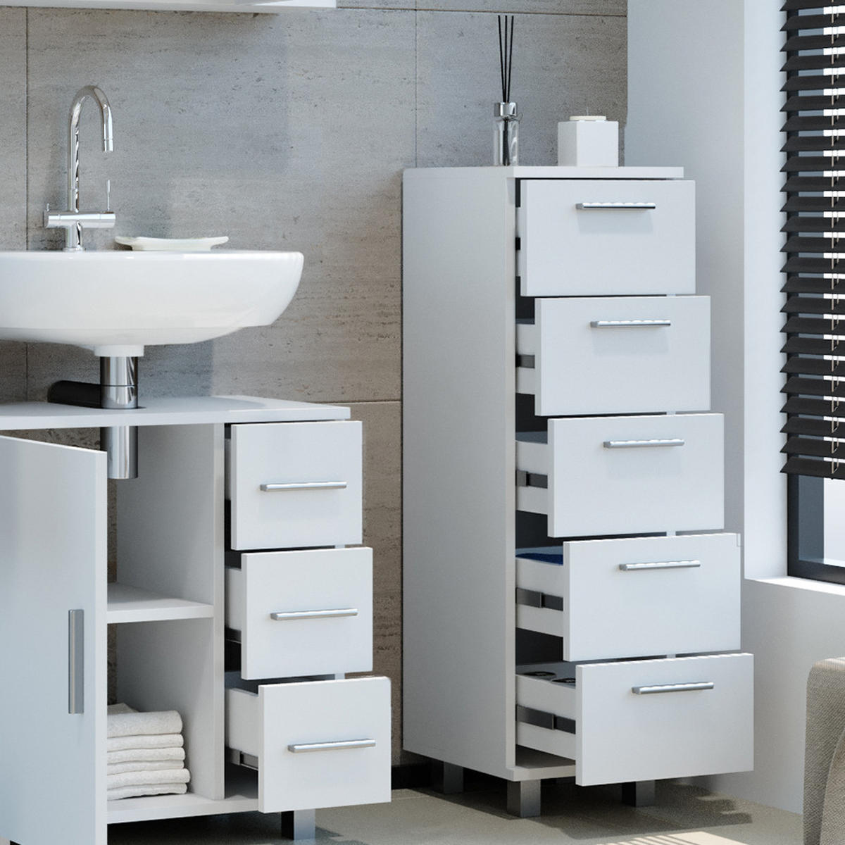 BADSCHRANK Ilias Weiß 30 x 95 cm - Weiß, Holzwerkstoff (30/95/30cm) - Vicco