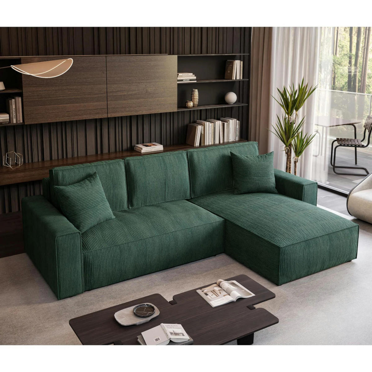 ECKSOFA Parys L dunkelgrün - Dunkelgrün/Schwarz, Kunststoff/Textil (290/185cm) - Beautysofa