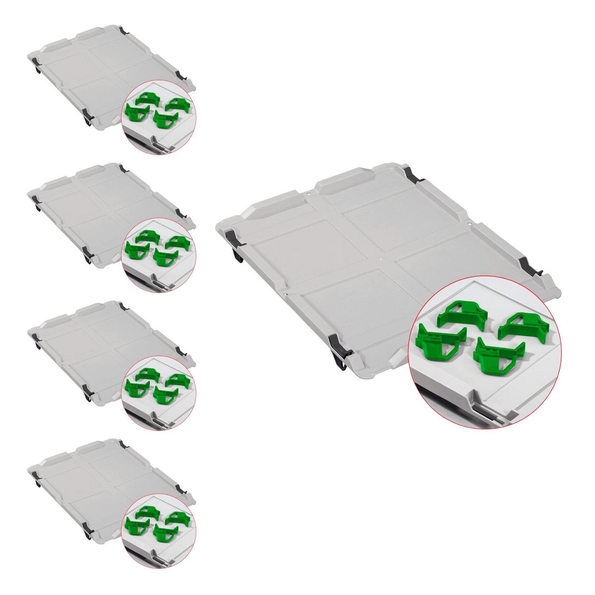 EUROBOX 5x Nextgen Economy Mit Auflagedeckel Grau/Grün Griffe Geschlossen 20 Liter - Grün, Kunststoff (30/22/40cm) - PROREGAL