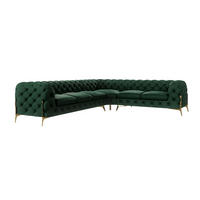 ECKSOFA Chesterfield Lexi Flasche Grün Samt, langer Schenkel links - Smaragdgrün/Goldfarben, Holz/Textil (323/264cm) - S-Style Möbel
