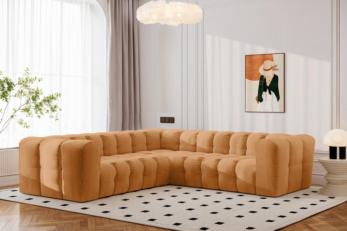 ECKSOFA Corner Mit Steppung BALOO, Chenille-Stoff Moly, Orange - Orange, Holz (270/270cm) - Kaiser Möbel