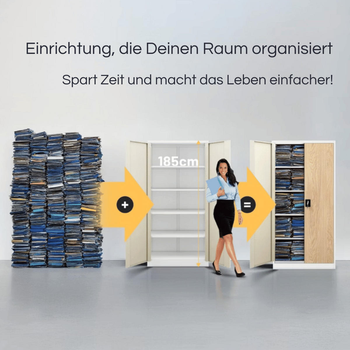 AKTENSCHRANK abschließbar 4er Set KADO 185x90x40cm Weiß-Sonoma Eiche - Weiß, Metall (90/185/40cm) - DELUKE