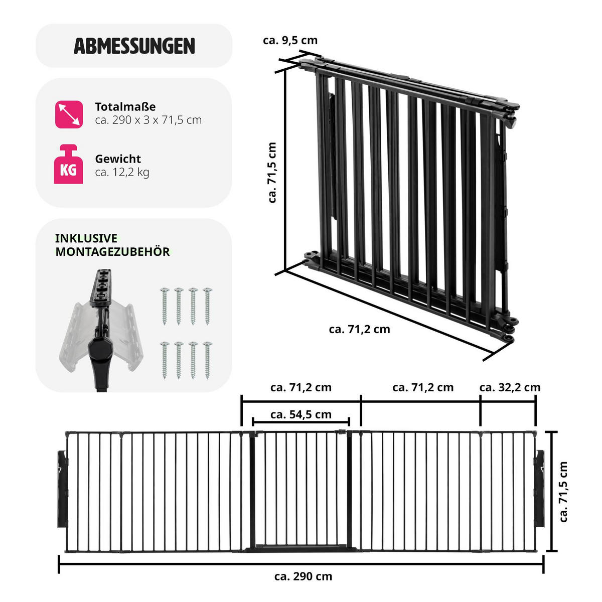 KAMINSCHUTZGITTER Agni,inklusive Wandhalterung,schwarz - Schwarz, Metall (3/71.5/289.3cm) - tectake