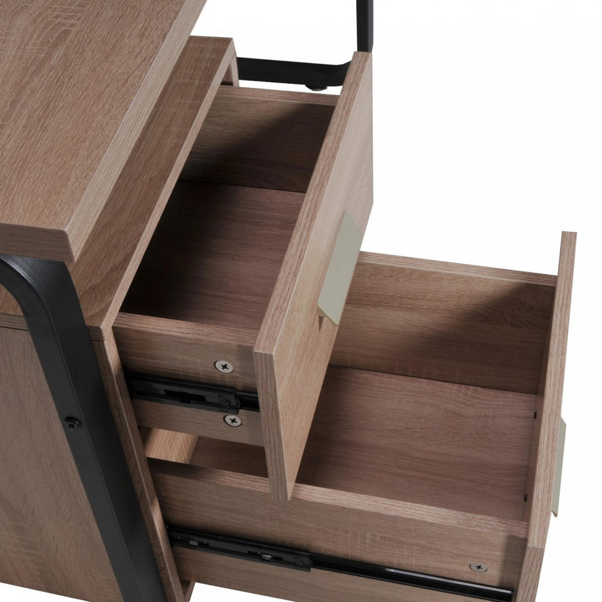 SCHREIBTISCH PEARL mit Schubladen/ Eiche dekor und schwarzes Metall - Schwarz/Sonoma Eiche, Holzwerkstoff/Metall (120/60/76cm) - Weber Industries