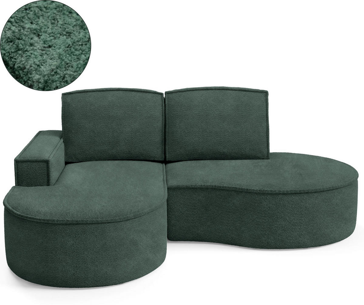 ECKSOFA Flow Grün, mit Kissen in Abriamo Stoff, linke seite - Grün, Holzwerkstoff/Textil (210/157cm) - Bettso
