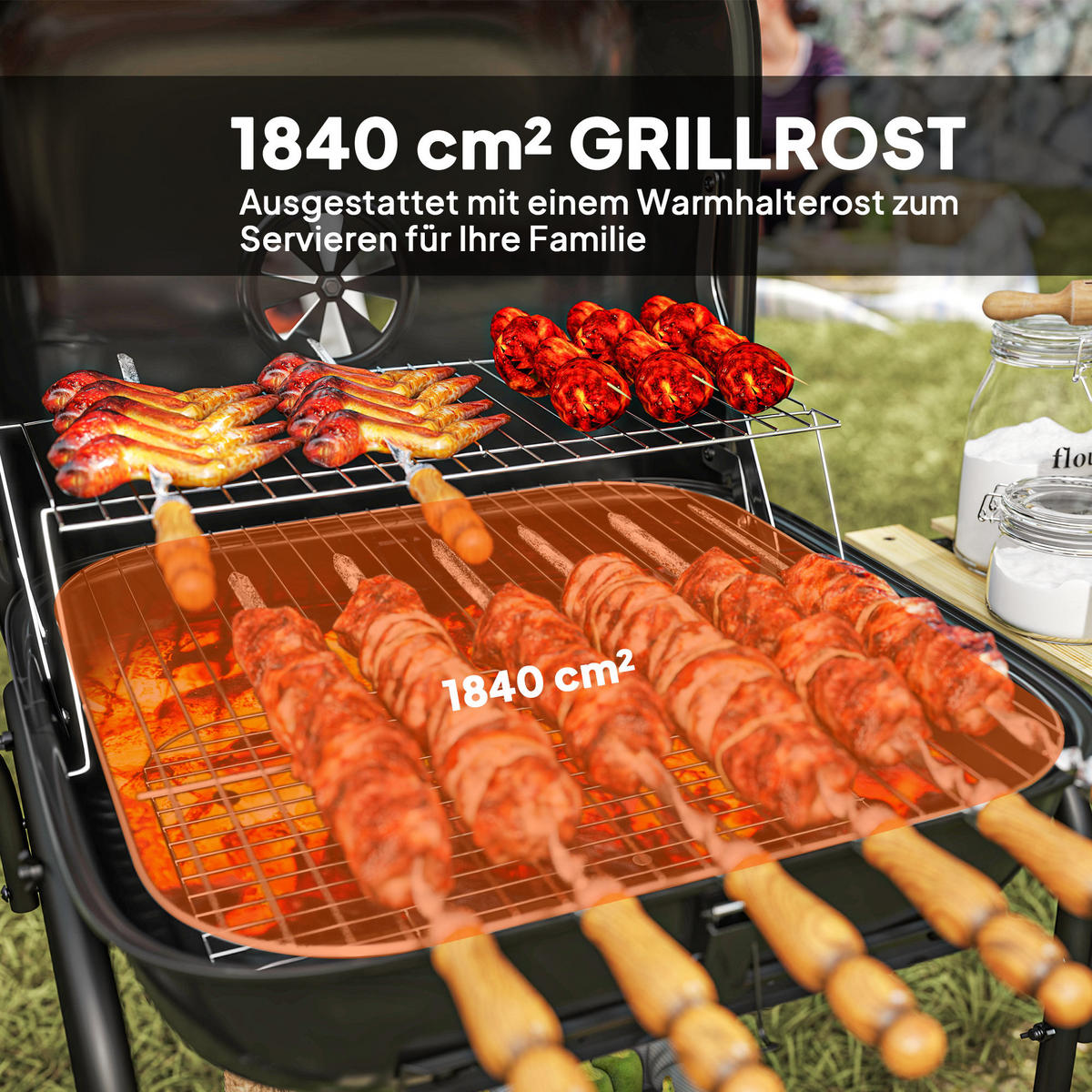 HOLZKOHLEGRILL Stahl Tannenholz Schwarz - Schwarz, Metall (54/91/98cm) - Outsunny