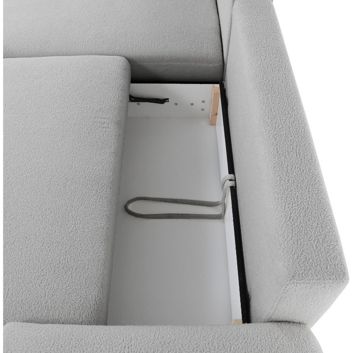 WOHNLANDSCHAFT Noel mit Schlaffunktion, Grau, Bouclé-Stoff - Hellgrau, Holzwerkstoff (375/93/163cm) - Beautysofa
