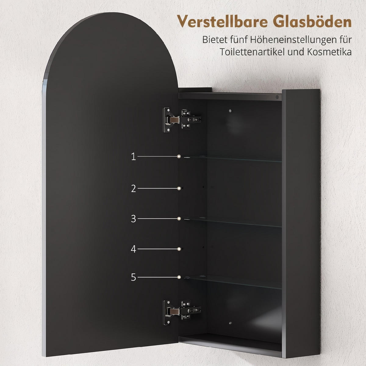 HÄNGENDER Badschrank mit Regalen - Schwarz, Glas/Holzwerkstoff (12/80/40cm) - HOMCOM