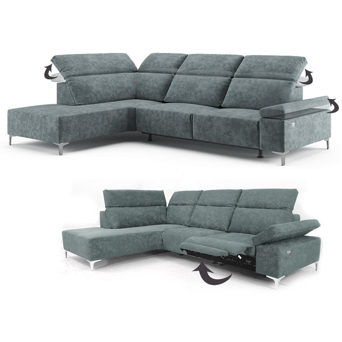 SOFA L FORM James Grau 301 x 218 cm Linke Ecke - Grau, Holz (301/218cm) - VitaliSpa