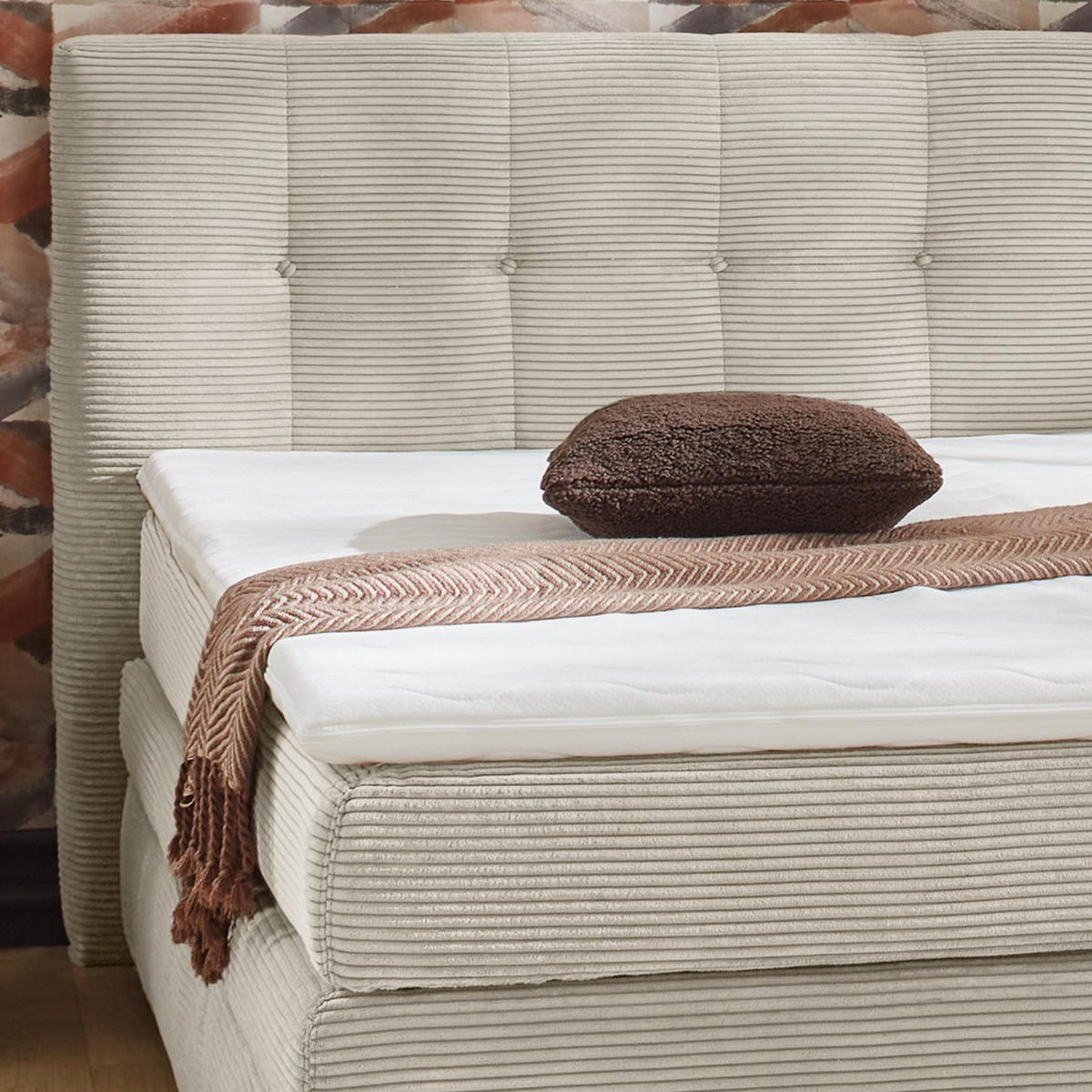 BOXSPRINGBETT 180x200 cm, 7-Zonen-Tonnentaschen-Federkernmatratzen H3, Topper, Bonell-Federkern, 2 Bettkästen, Cord Beige Grau / 20039 - Greige/Beige, Kunststoff/Textil (180/200cm) - luma-home