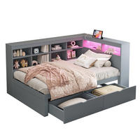 MULTIFUNKTIONSBETT 90/200 cm Grau mit Ablagefächern und USB-Steckdose mit LED-Beleuchtung - Grau, Holzwerkstoff (90/200cm) - OKWISH