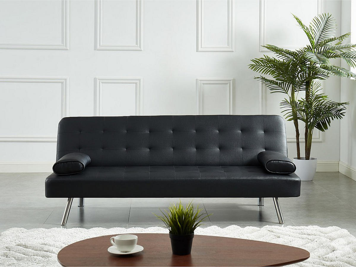 SCHLAFSOFA - 2 Personen - Kunstleder - Schwarz - - Schwarz, Leder (186/76/83cm) - Vente-Unique