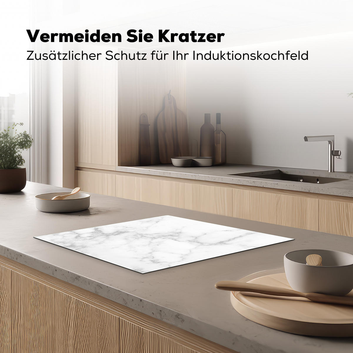 HERDABDECKPLATTE Marmor - Grau - Weiß - Strukturierter Marmor 59x51 cm - Weiß, Kunststoff (59/0.2/51cm) - MuchoWow