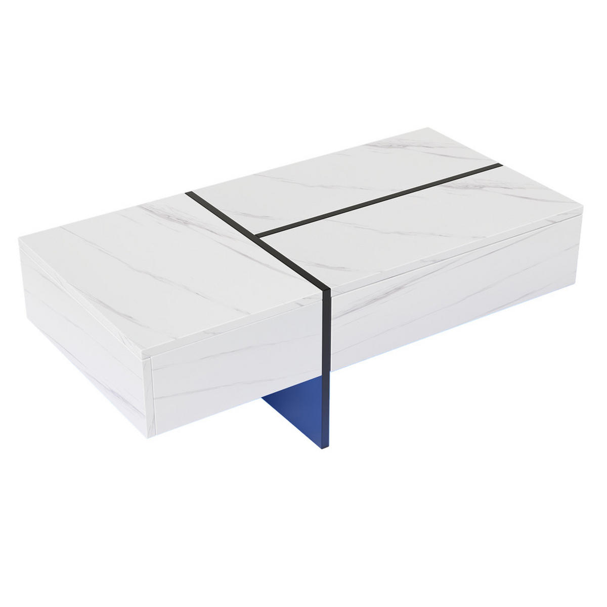 COUCHTISCH 100x50cm Hochglanz Weiß-Schwarz Marmoroptik App-LED - Weiß, Holz (72/54/23cm) - FLIEKS