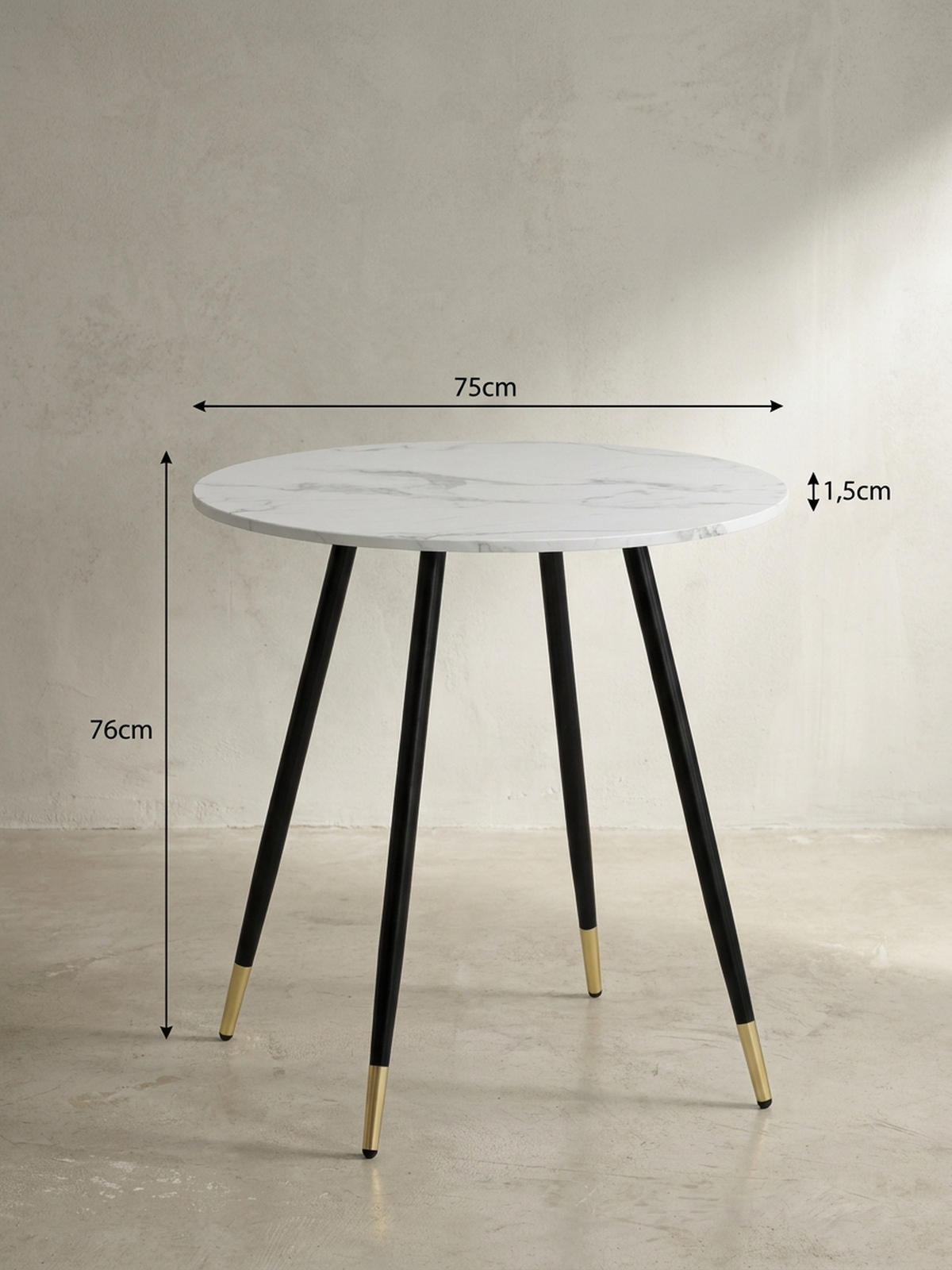 ESSTISCH Marmoroptik Metall Rund Modern, Weiß 75x75x76 cm - Goldfarben/Weiß, Holzwerkstoff/Metall (75/75/76cm) - KADIMA DESIGN