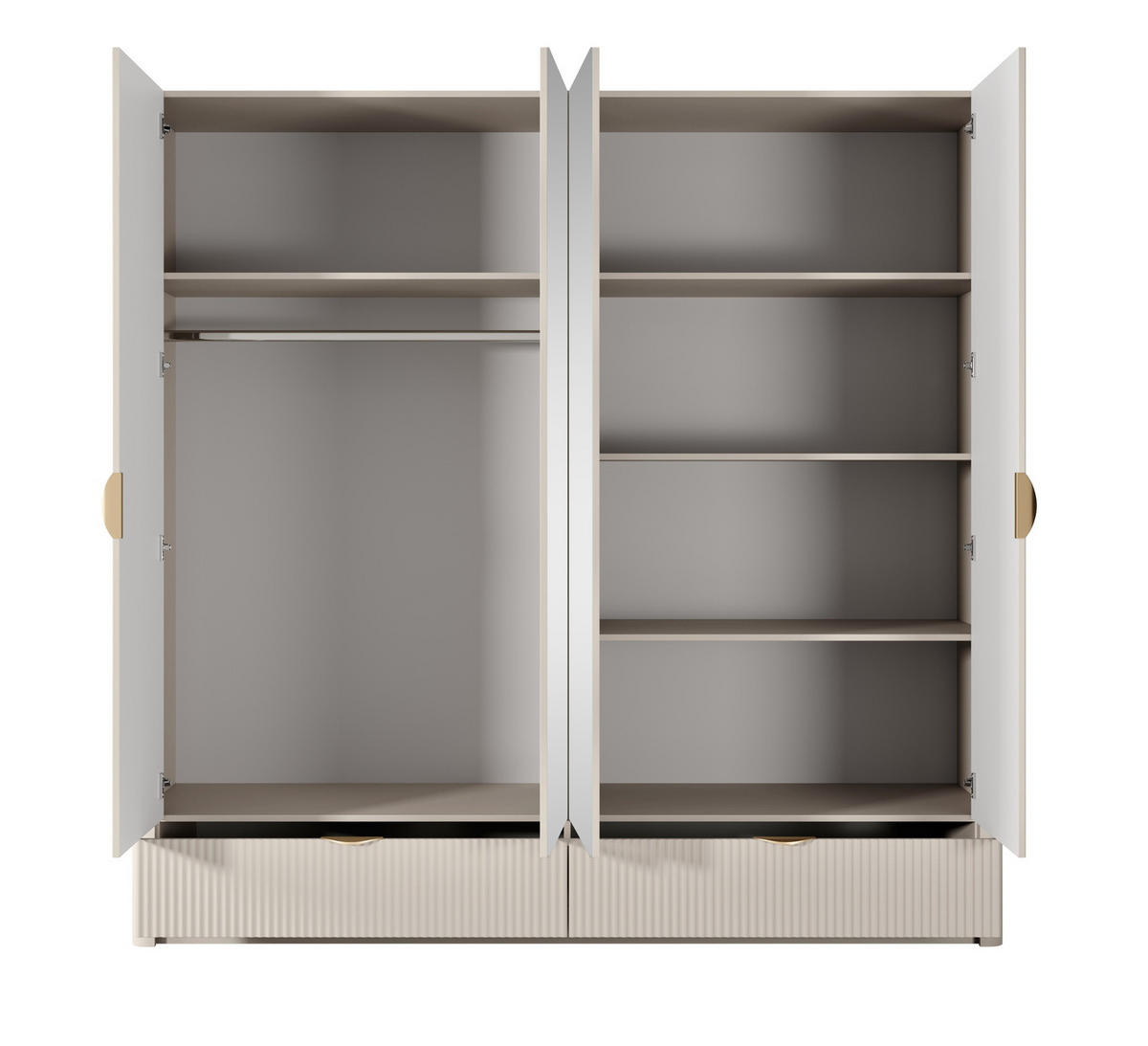 KLEIDERSCHRANK 213 cm Brando mit Spiegel, 4 Türen, 2 Schubladen, Beige - Beige, Holz (213/208/55cm) - Emporius