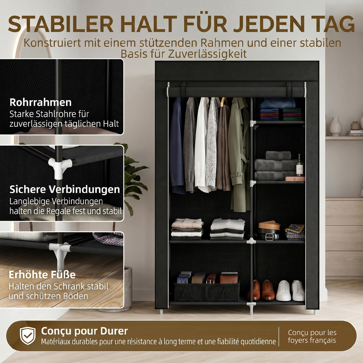 STOFFSCHRANK Schwarz 1 Stück - Schwarz, Metall (103/162.5/43cm) - GiPP
