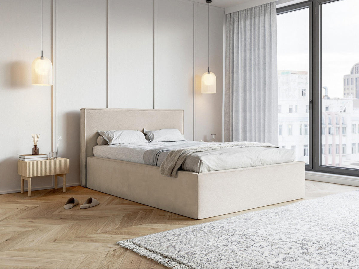 POLSTERBETT LUCERA Greige 160x200 cm - Taupe/Schwarz, Holz/Textil (160/200cm) - Selsey