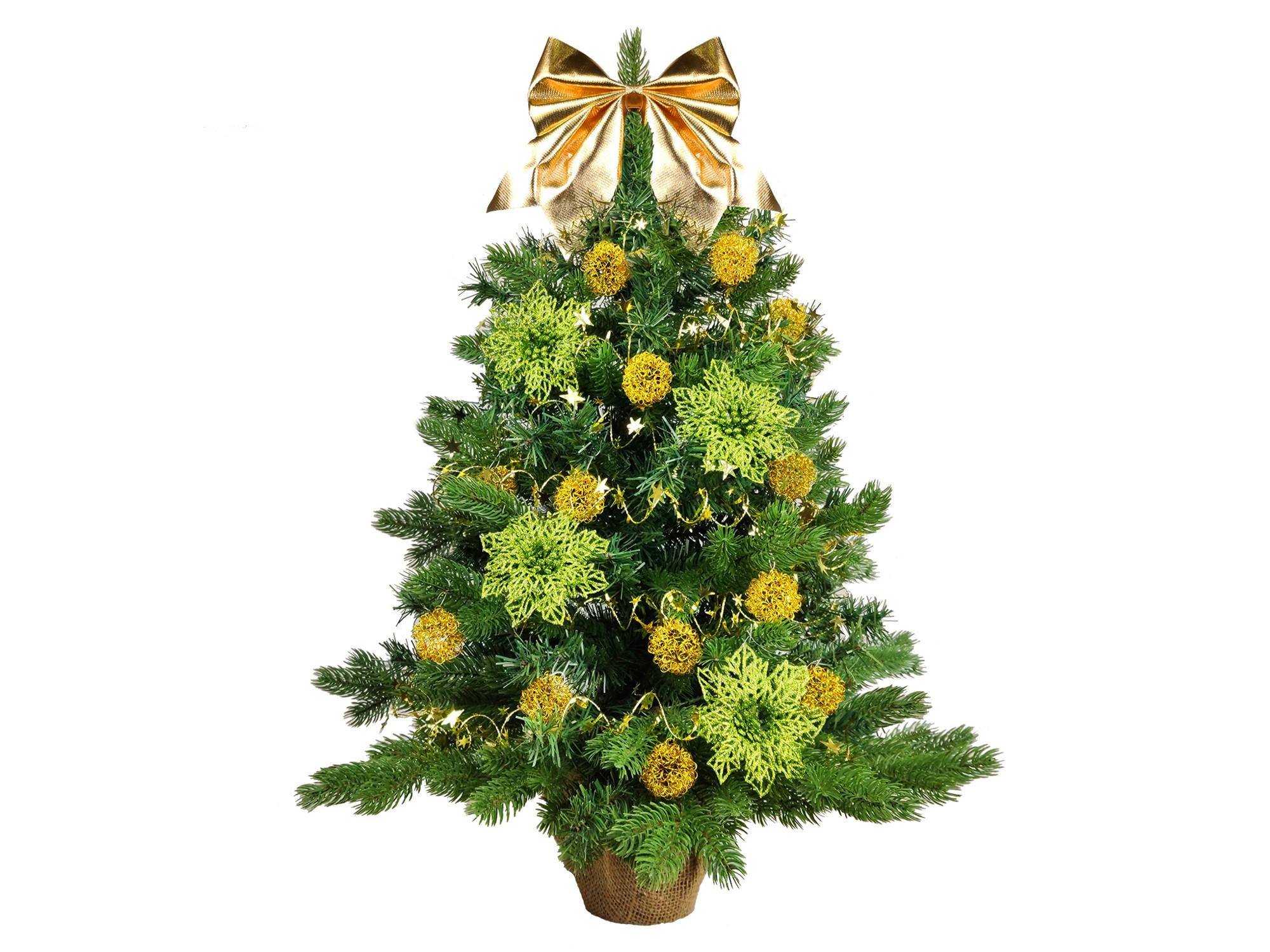 WEIHNACHTSBAUM geschmückt künstlich MAGICAL EVENING 60 cm mit LED-BELEUCHTUNG IM TOPF - Goldfarben/Weiß, Kunststoff (60cm) - LAALU