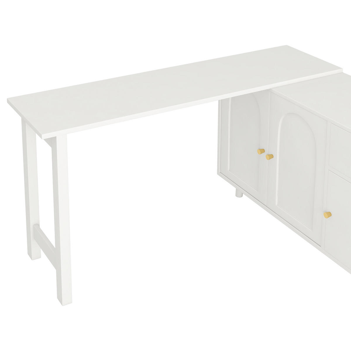 SCHREIBTISCH 120/40/74,5 cm drehbar mit Sideboard und Schublade in Weiß - Weiß, Holzwerkstoff (120/40/74.5cm) - BEAOK